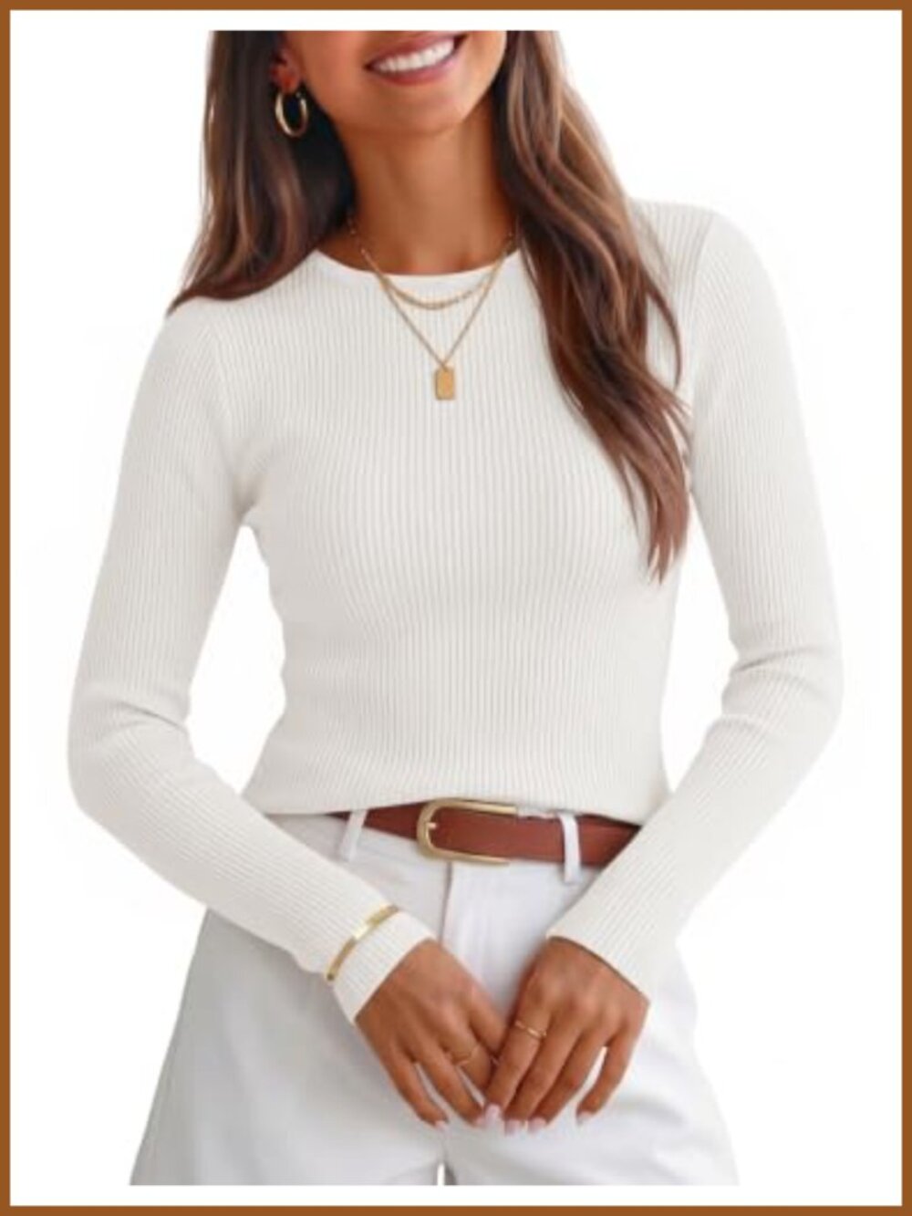 Long Sleeve Crewneck Slim Fit Knit Sweater Top